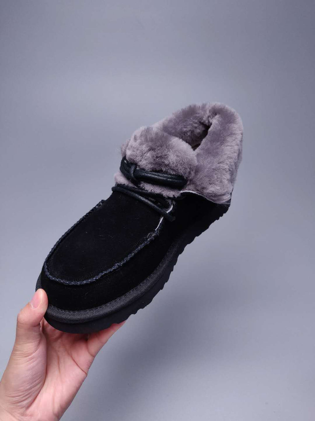 3090 Faux Fur Trim Lace-Up Ankle Boots – Black (In Stock)