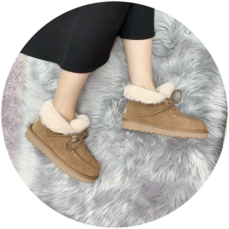 3090 Faux Fur Trim Lace-Up Ankle Boots – Chestnut (In Stock)