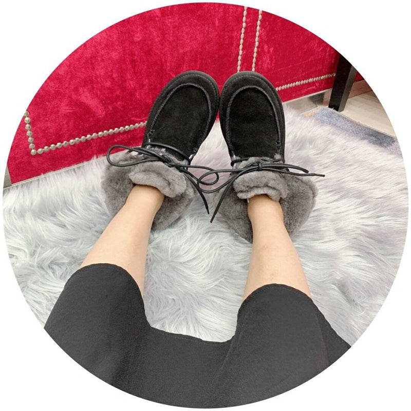 3090 Faux Fur Trim Lace-Up Ankle Boots – Black (In Stock)