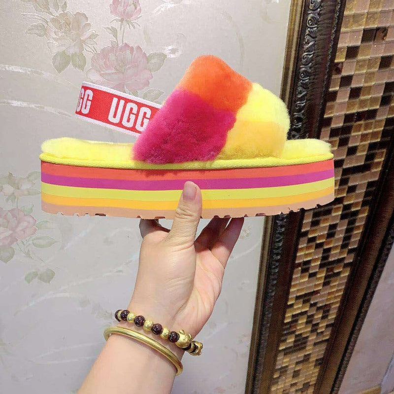 3490 Platform Shearling Sandals – Yellow Colorblock (In Stock)