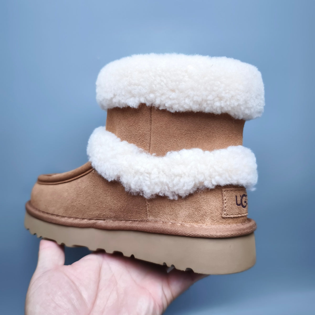 5410 Curly Fur Big Logo Mid-Top Street Boots – Chestnut (In Stock)