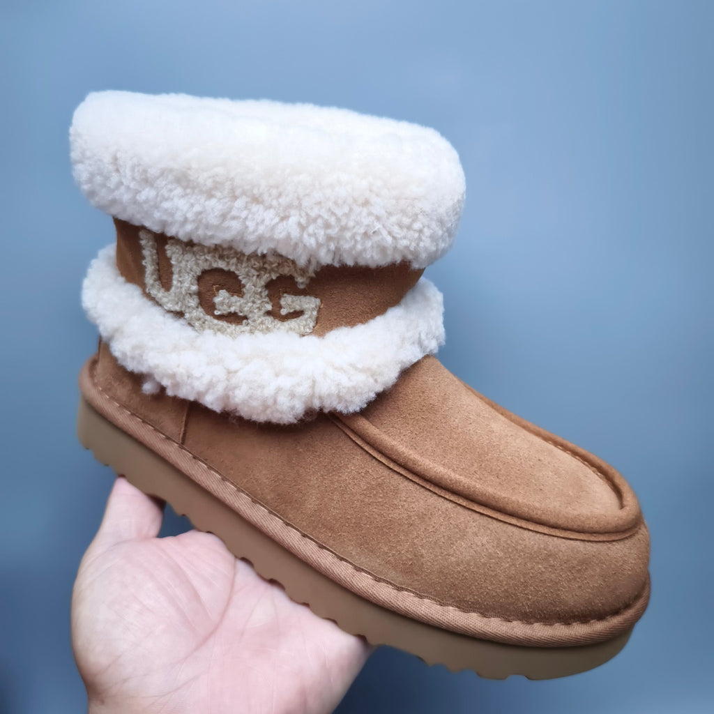 5410 Curly Fur Big Logo Mid-Top Street Boots – Chestnut (In Stock)
