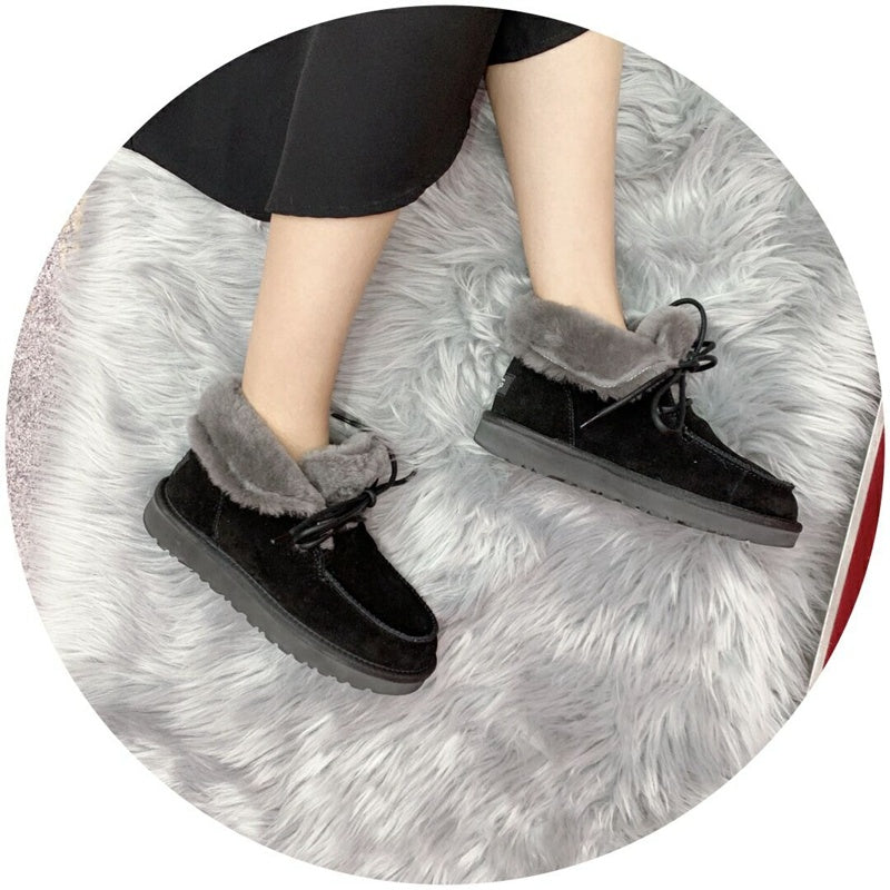 3090 Faux Fur Trim Lace-Up Ankle Boots – Black (In Stock)