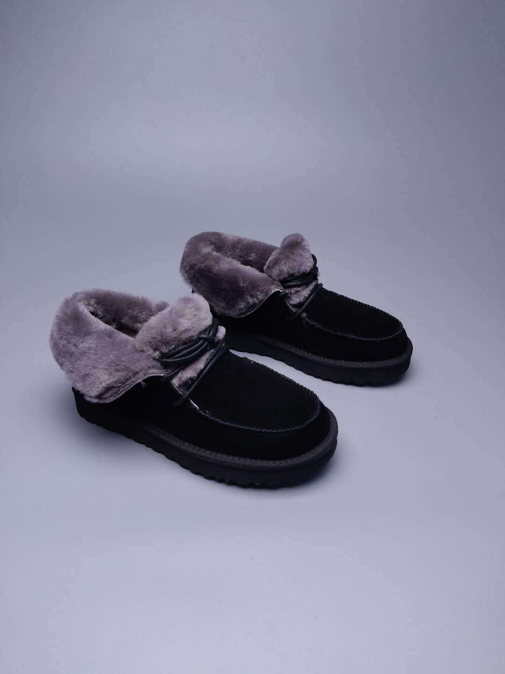 3090 Faux Fur Trim Lace-Up Ankle Boots – Black (In Stock)
