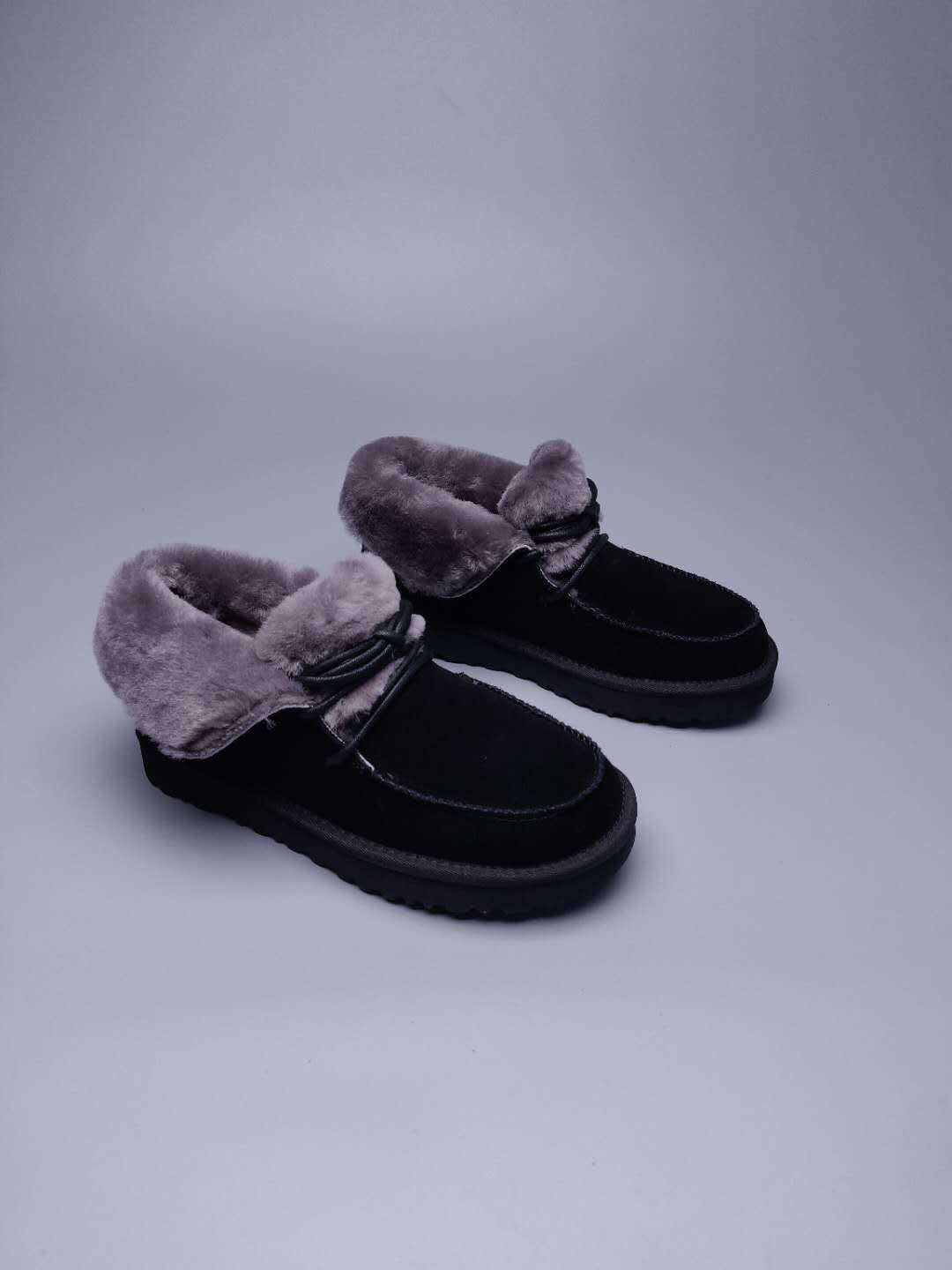 3090 Faux Fur Trim Lace-Up Ankle Boots – Black (In Stock)