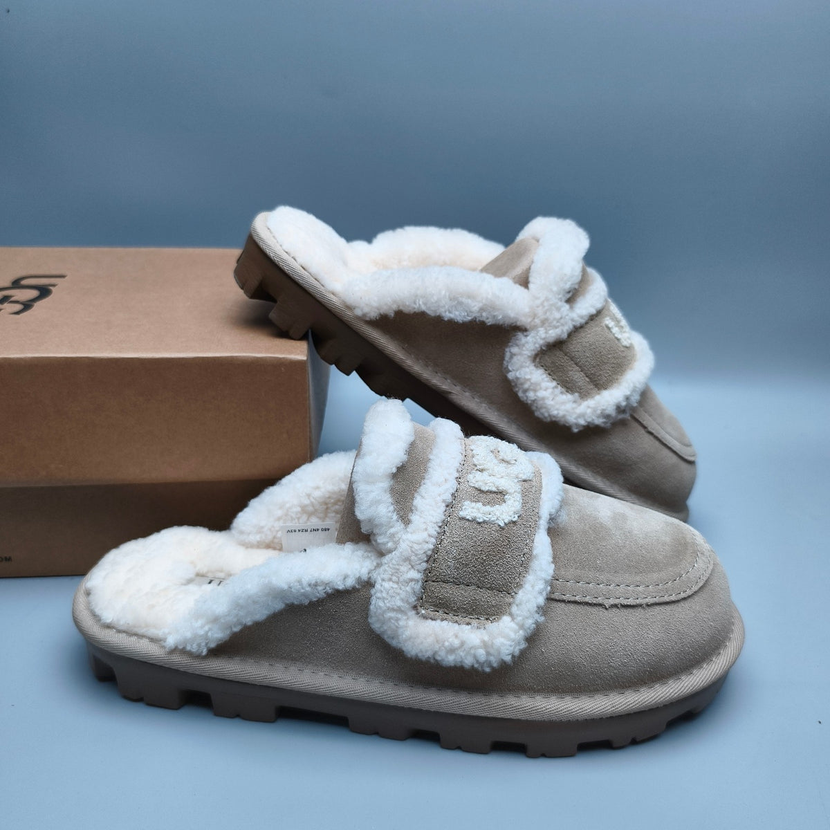 1206 Fluffy Big Logo Casual Slippers – Sand (In Stock)