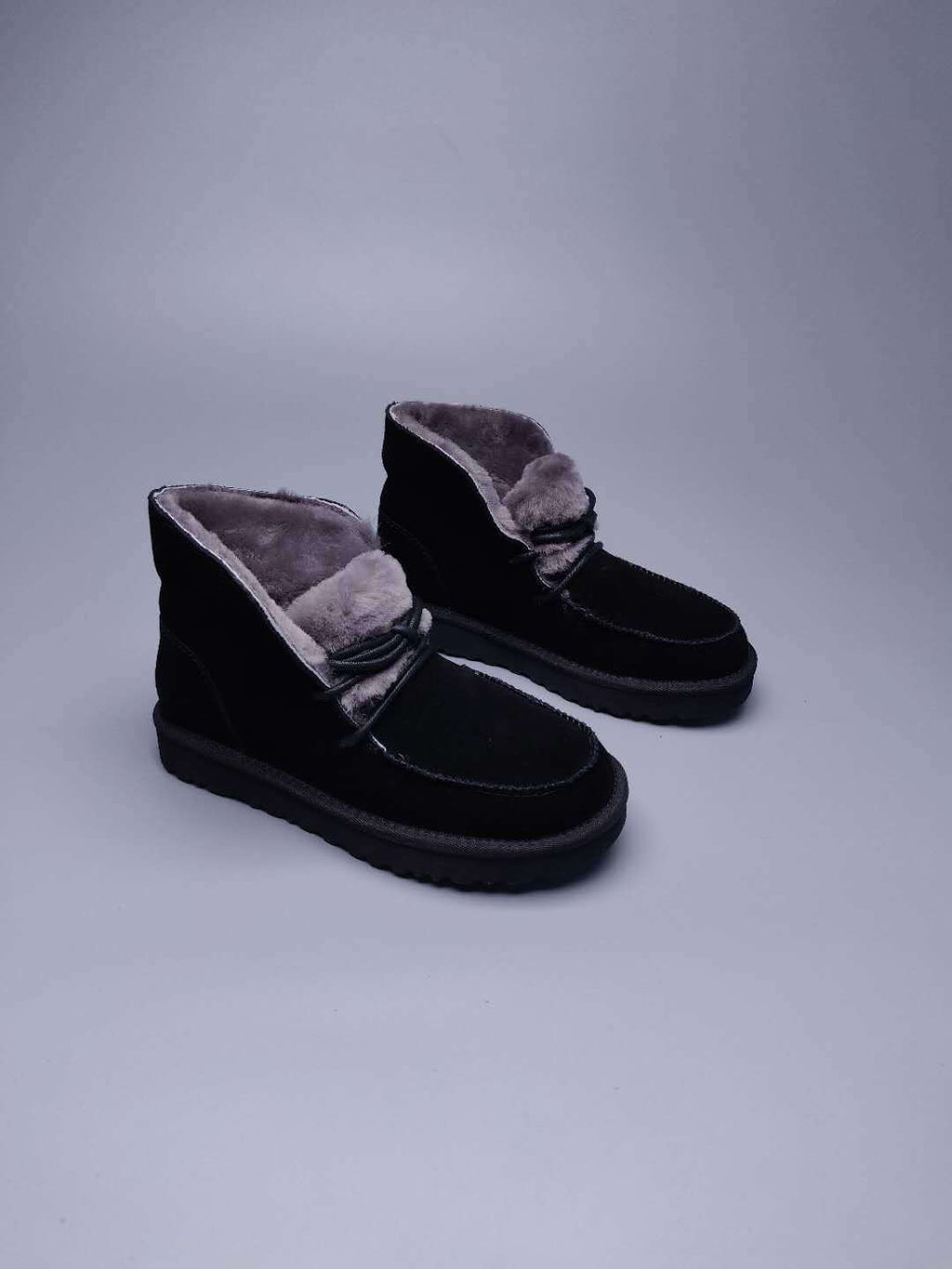 3090 Faux Fur Trim Lace-Up Ankle Boots – Black (In Stock)