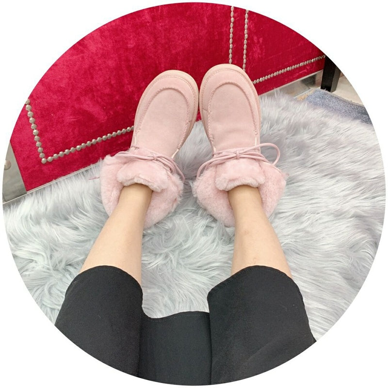 3090 Faux Fur Trim Lace-Up Ankle Boots – Pink (In Stock)