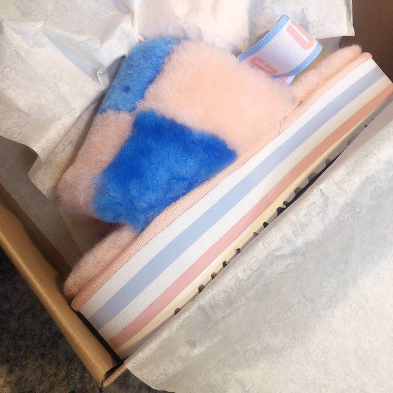 3490 Platform Shearling Sandals – Pink Colorblock (In Stock)