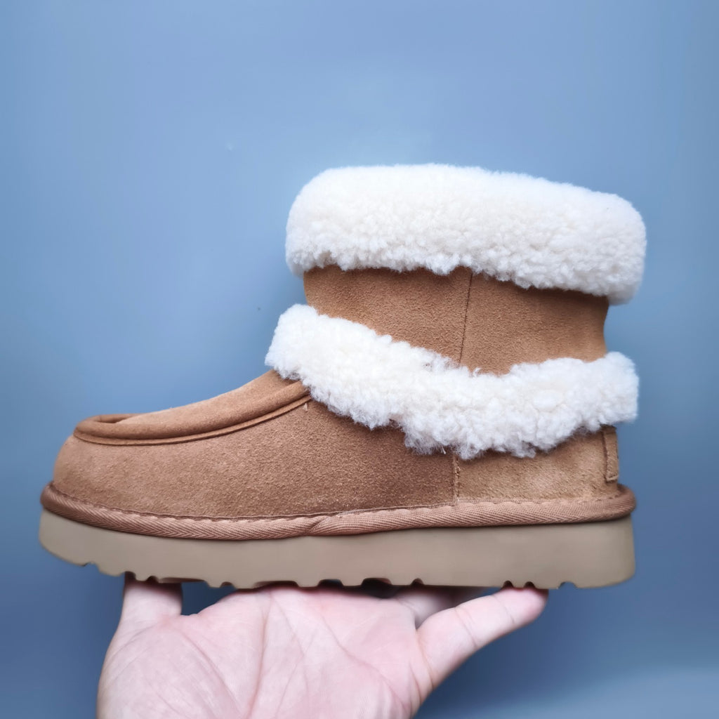 5410 Curly Fur Big Logo Mid-Top Street Boots – Chestnut (In Stock)