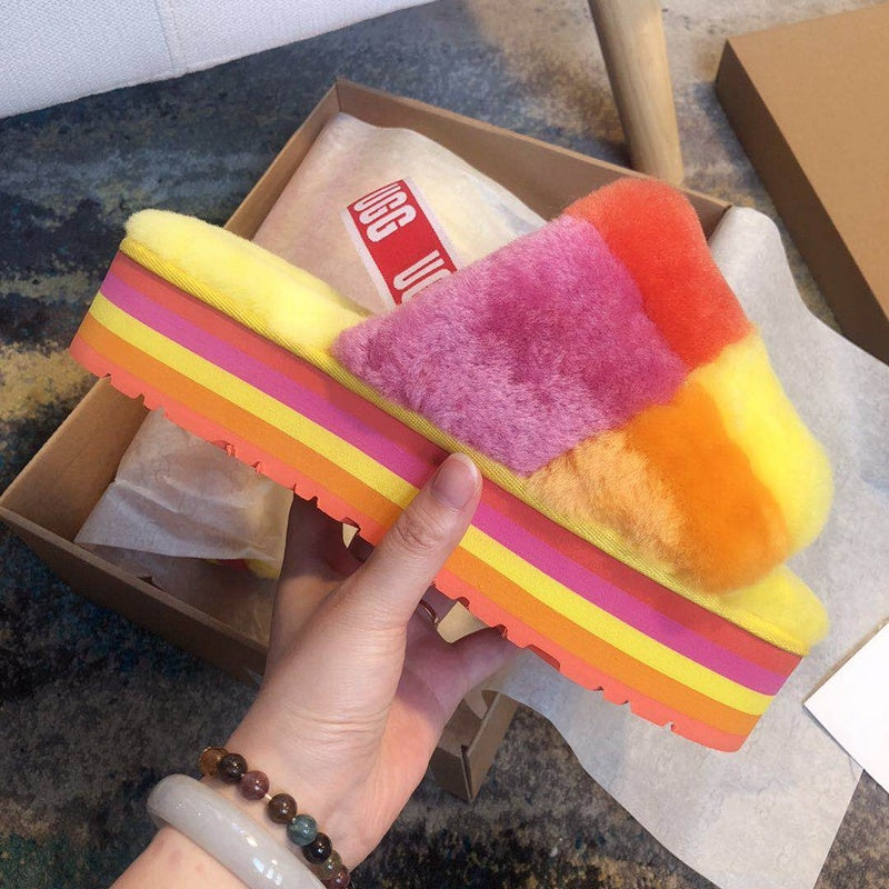 3490 Platform Shearling Sandals – Yellow Colorblock (In Stock)