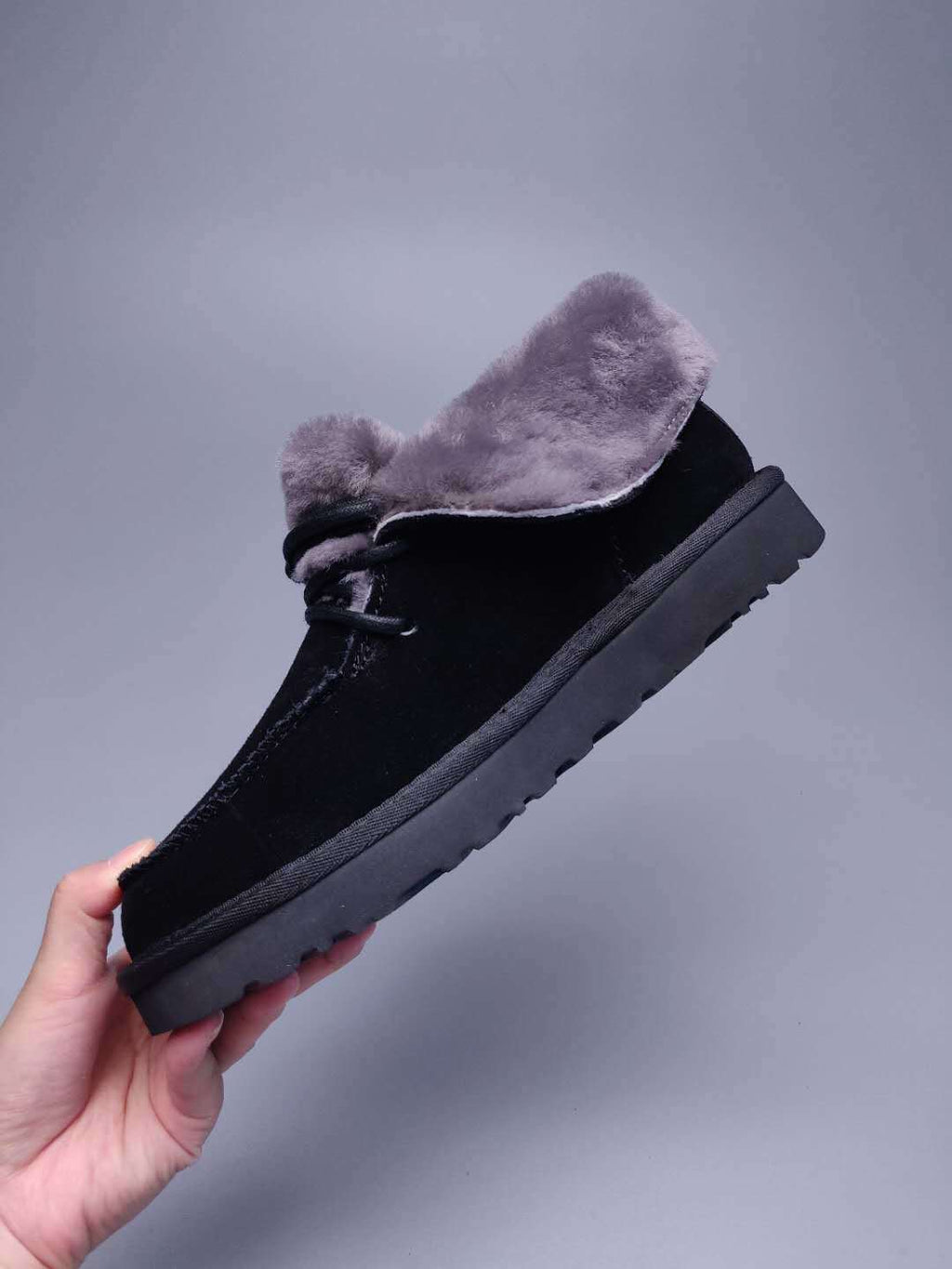 3090 Faux Fur Trim Lace-Up Ankle Boots – Black (In Stock)