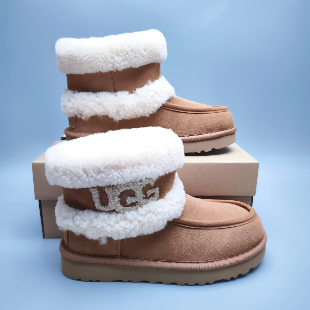 5410 Curly Fur Big Logo Mid-Top Street Boots – Chestnut (In Stock)