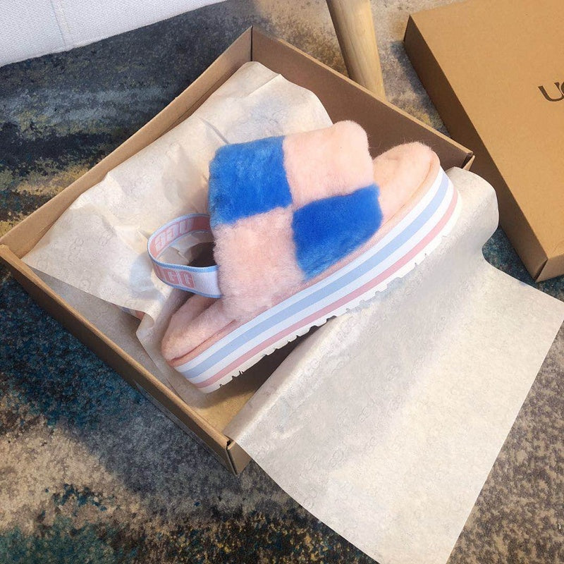 3490 Platform Shearling Sandals – Pink Colorblock (In Stock)