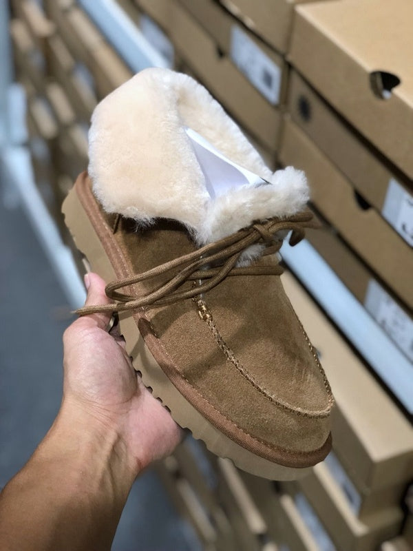 3090 Faux Fur Trim Lace-Up Ankle Boots – Chestnut (In Stock)