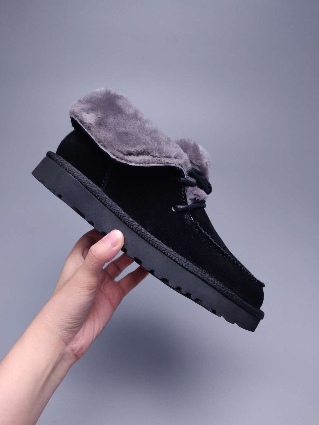 3090 Faux Fur Trim Lace-Up Ankle Boots – Black (In Stock)