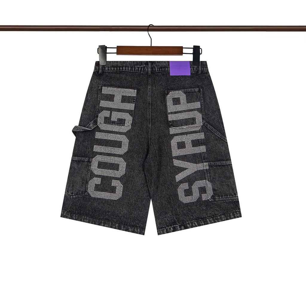 THAT'S A AWFUL LOT OF COUGH SYRUP Rhinestone Washed Denim Shorts