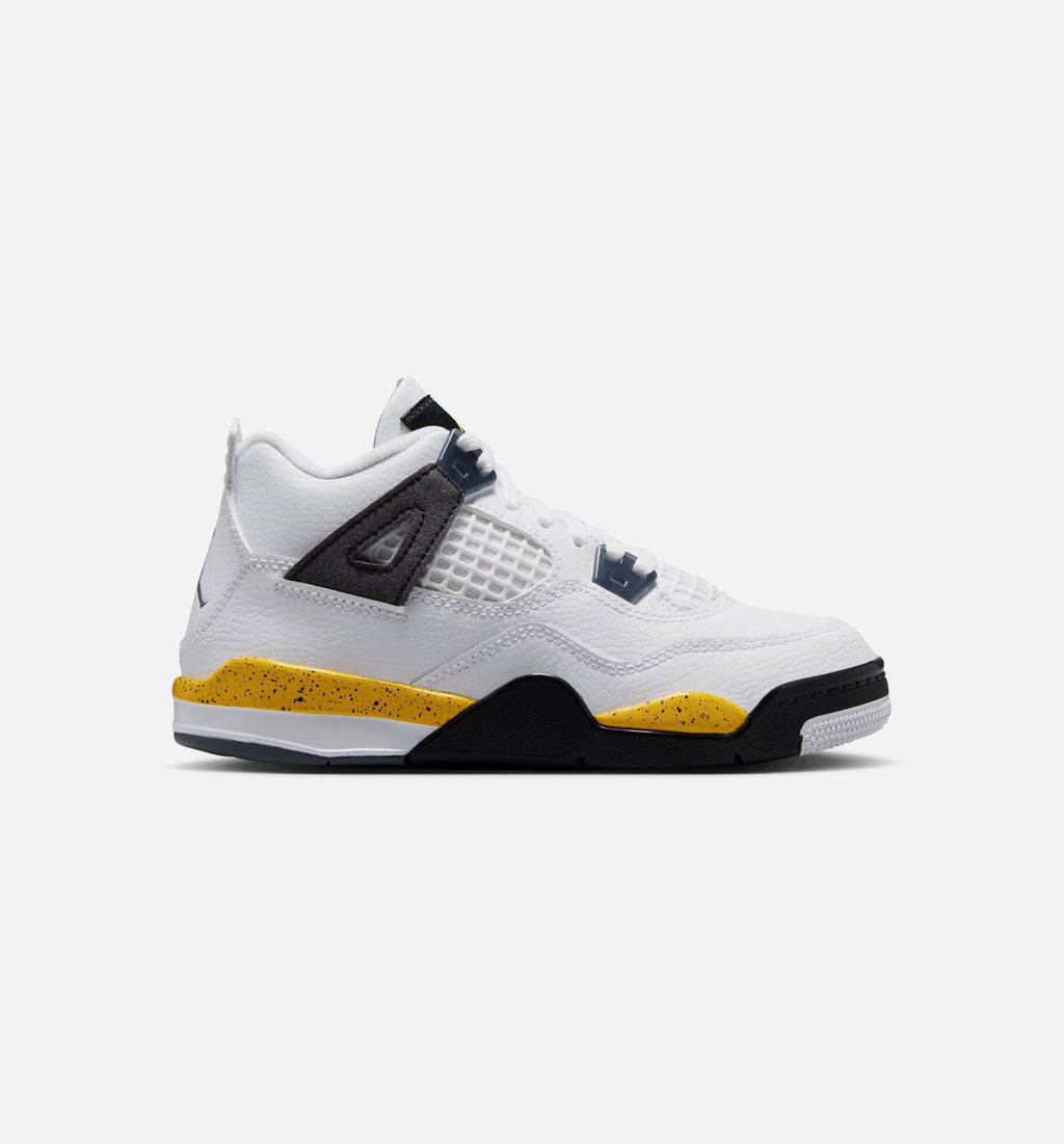 Air Jordan 4 Retro Rare Air Tour Yellow – Preschool Lifestyle Shoe in White/Dark Blue Grey/Black/Tour Yellow