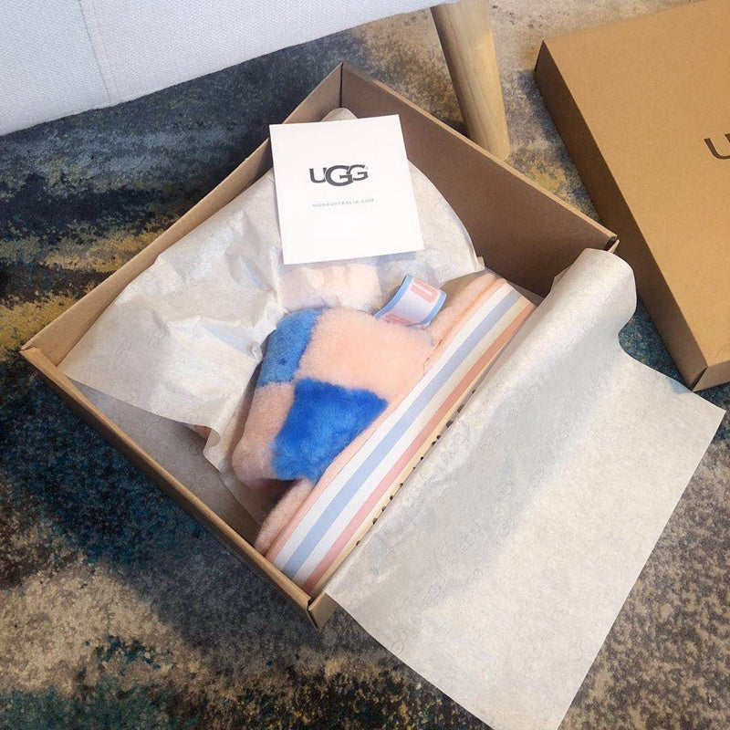 3490 Platform Shearling Sandals – Pink Colorblock (In Stock)