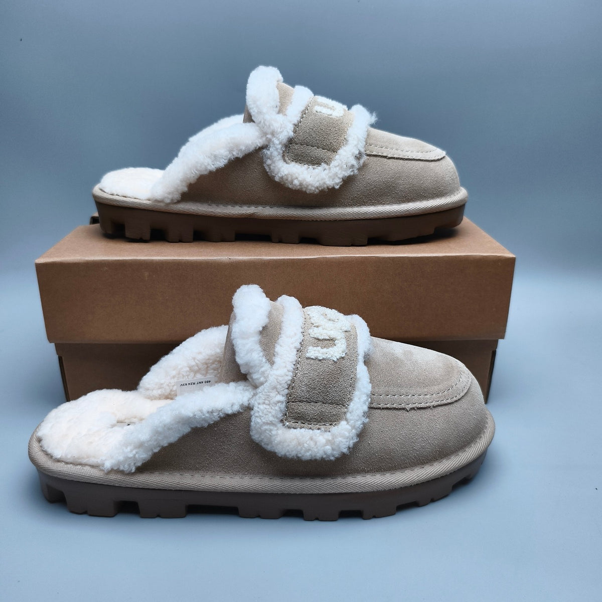 1206 Fluffy Big Logo Casual Slippers – Sand (In Stock)