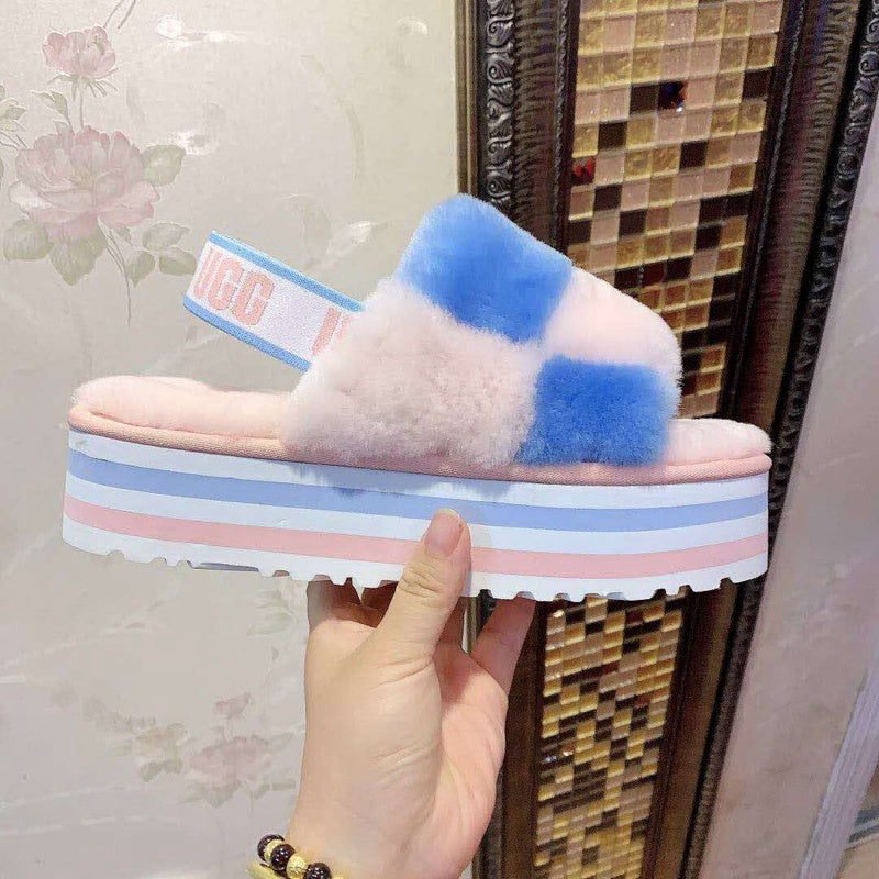 3490 Platform Shearling Sandals – Pink Colorblock (In Stock)