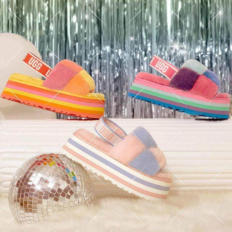 3490 Platform Shearling Sandals – Yellow Colorblock (In Stock)