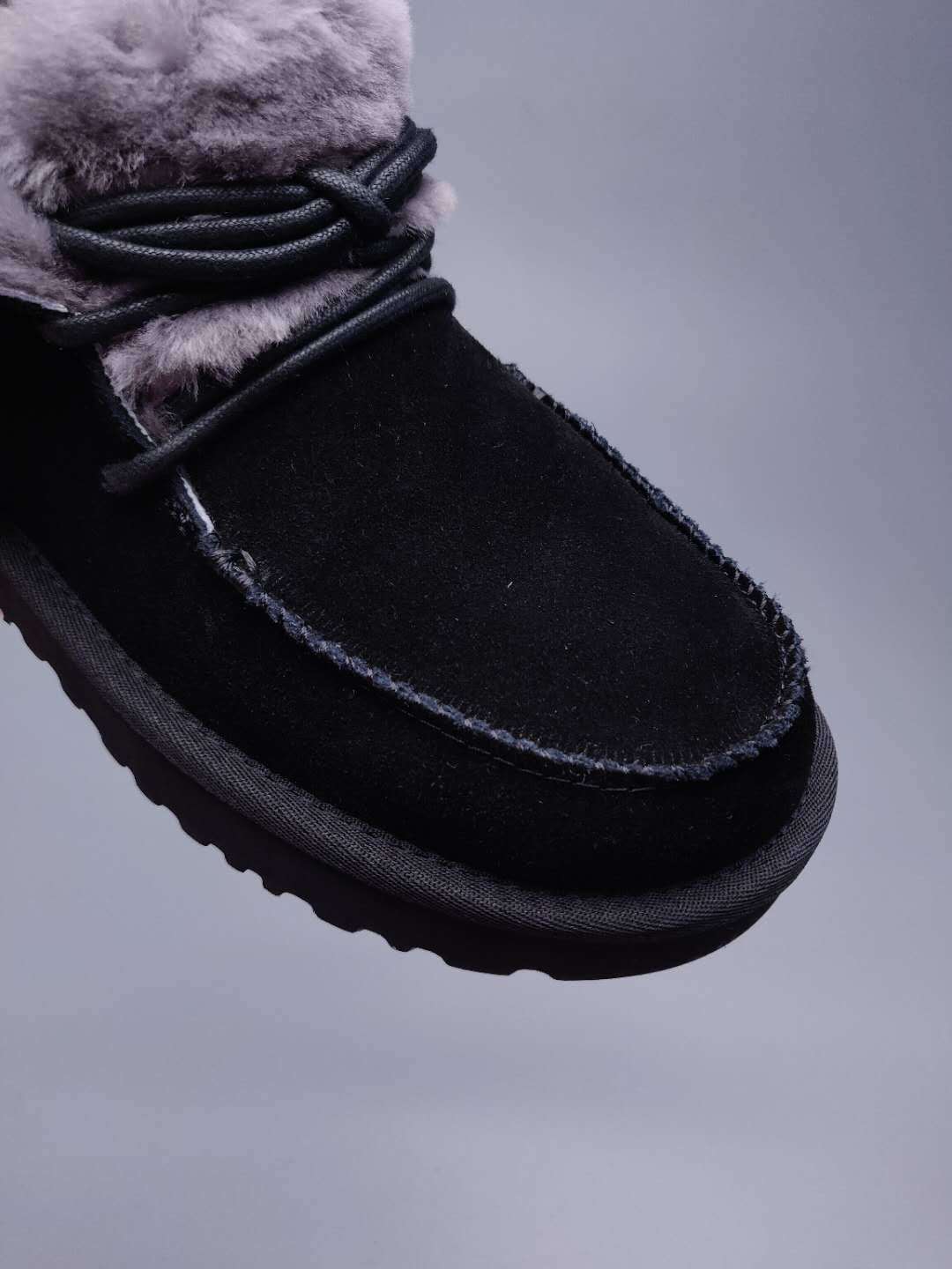 3090 Faux Fur Trim Lace-Up Ankle Boots – Black (In Stock)
