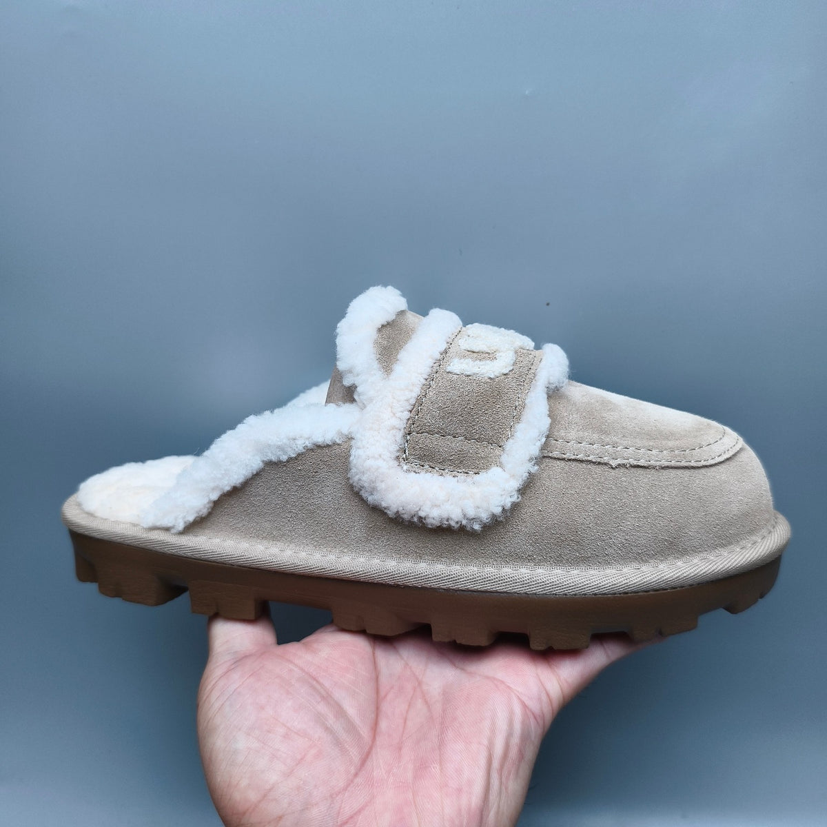 1206 Fluffy Big Logo Casual Slippers – Sand (In Stock)