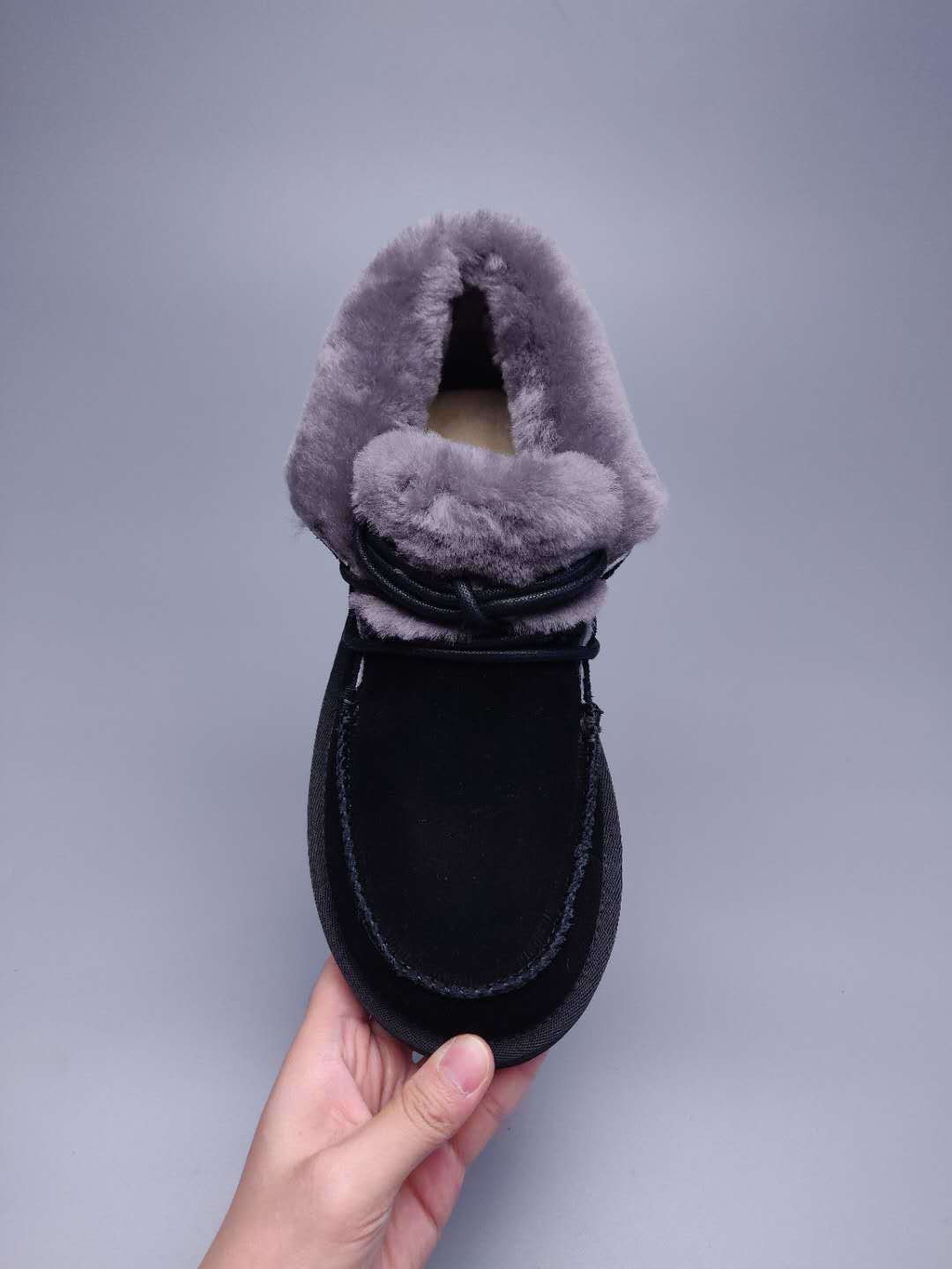 3090 Faux Fur Trim Lace-Up Ankle Boots – Black (In Stock)