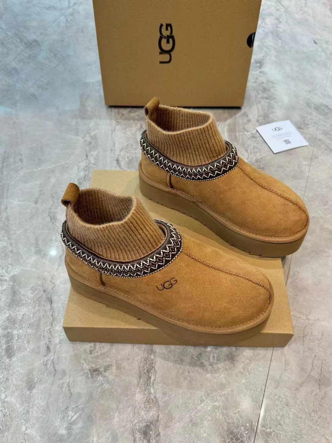 1125956 Ethnic-Inspired Snow Boots with Wool Sock Cuff – 2024 New Arrival