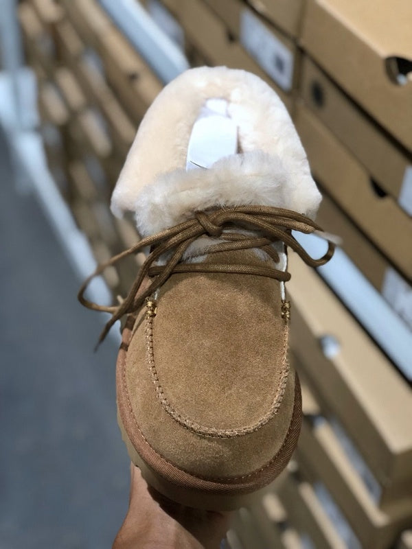 3090 Faux Fur Trim Lace-Up Ankle Boots – Chestnut (In Stock)
